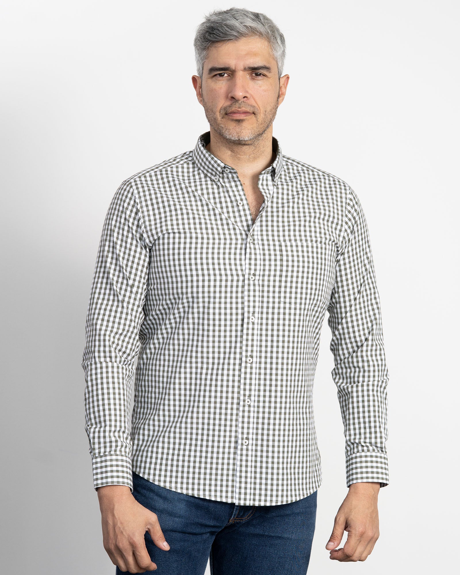 Camisa Cuadros Unicolor Verde Oscura