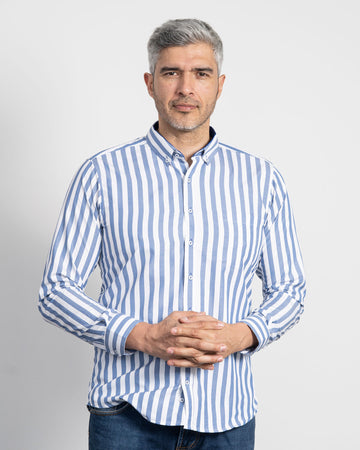 Camisa Rayas Azul Oscura