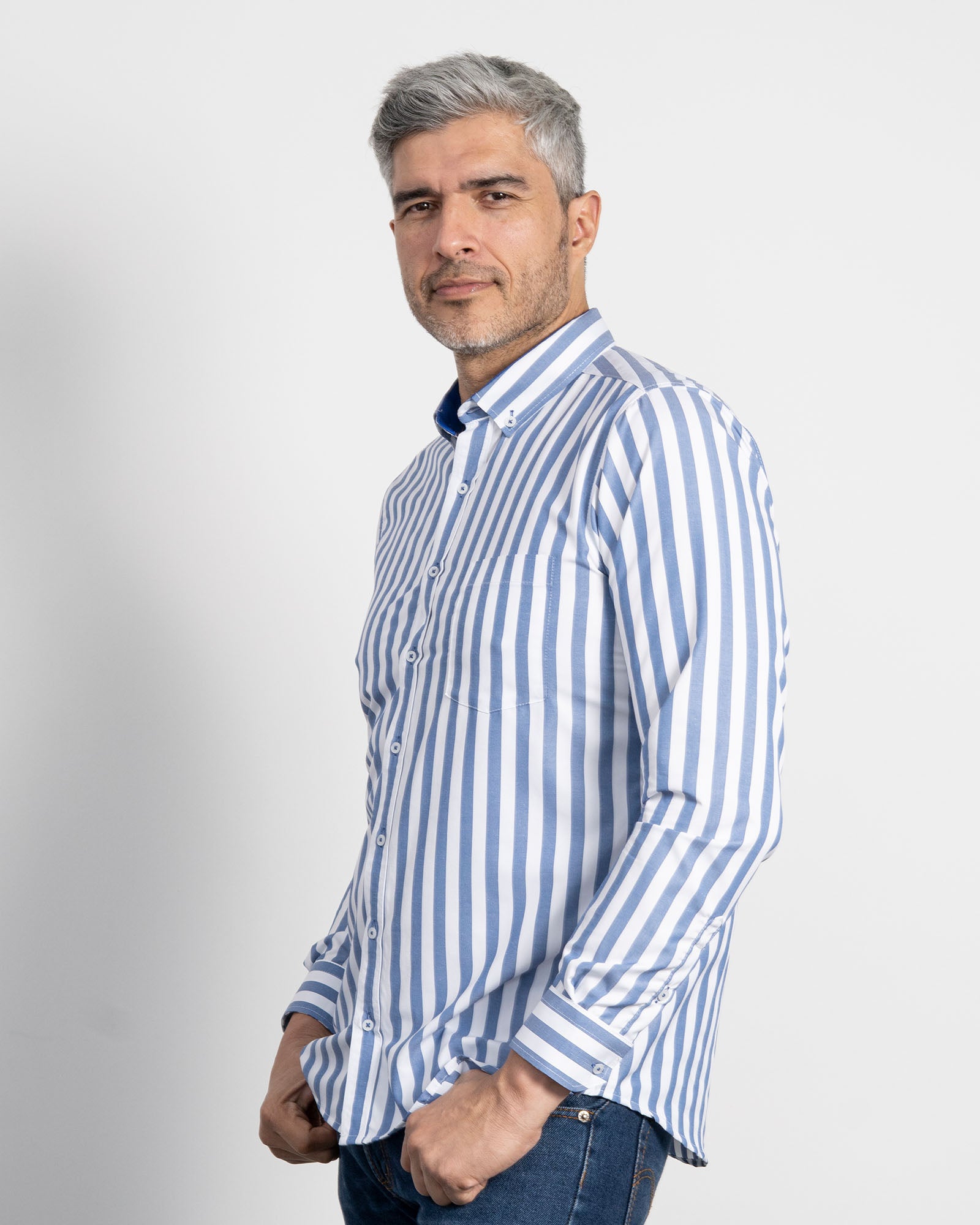 Camisa Rayas Azul Oscura