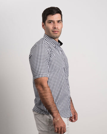 Camisa Cuadros Manga Corta Negra
