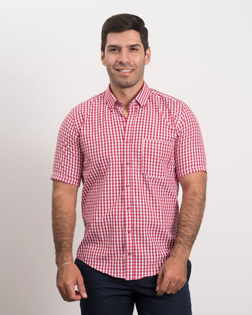 Camisa Cuadros Manga Corta Roja