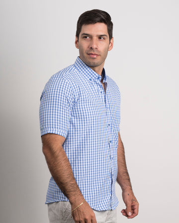 Camisa Cuadros Manga Corta Azul Claro