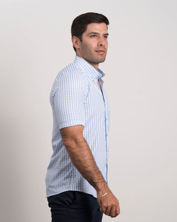 Camisa Cuadros Manga Corta Azul Celeste