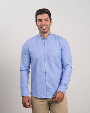 Camisa Azul Claro Cuello Mao