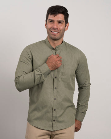 Camisa Azul Print Cuello Mao