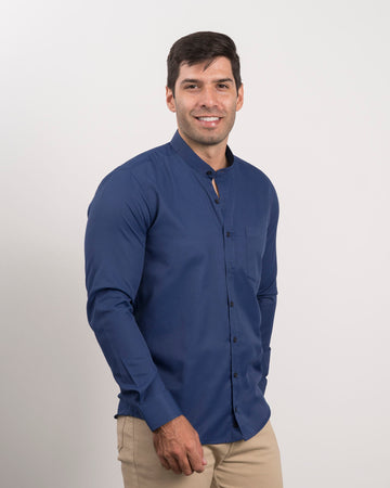 Camisa Cuello Mao Azul Oscuro
