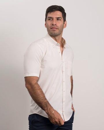 Camisa Rayas Manga Corta Beige1