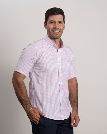 Camisa Cuadros Manga Corta Rosada