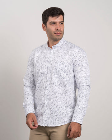 Camisa Cuello Mao Blanca Print