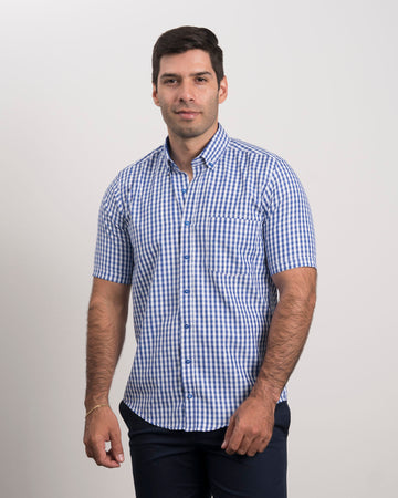 Camisa Cuadros Manga Corta Azul Marino