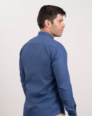 Camisa Azul Cuello Mao