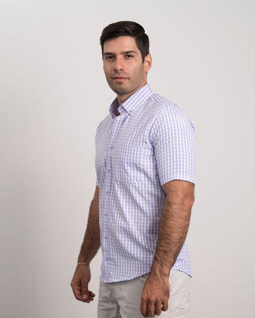 Camisa Cuadros Manga Corta Lila