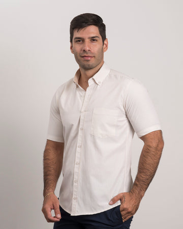 Camisa Rayas Manga Corta Beige1