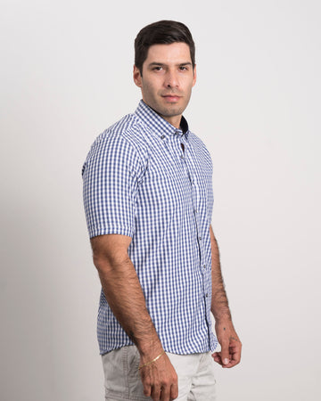 Camisa Cuadros Manga Corta Azul Oscuro