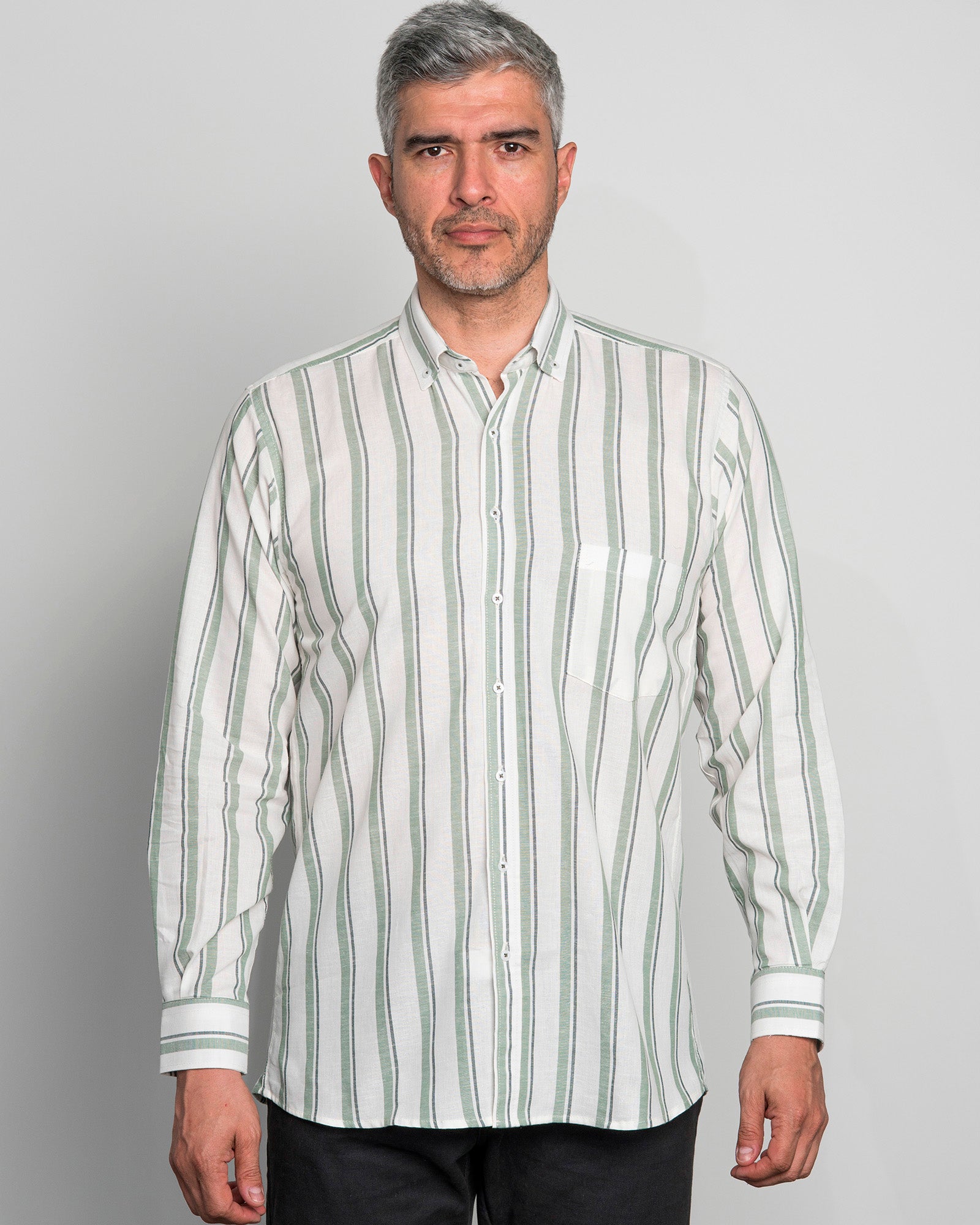 Camisa Algodón Raya Verde