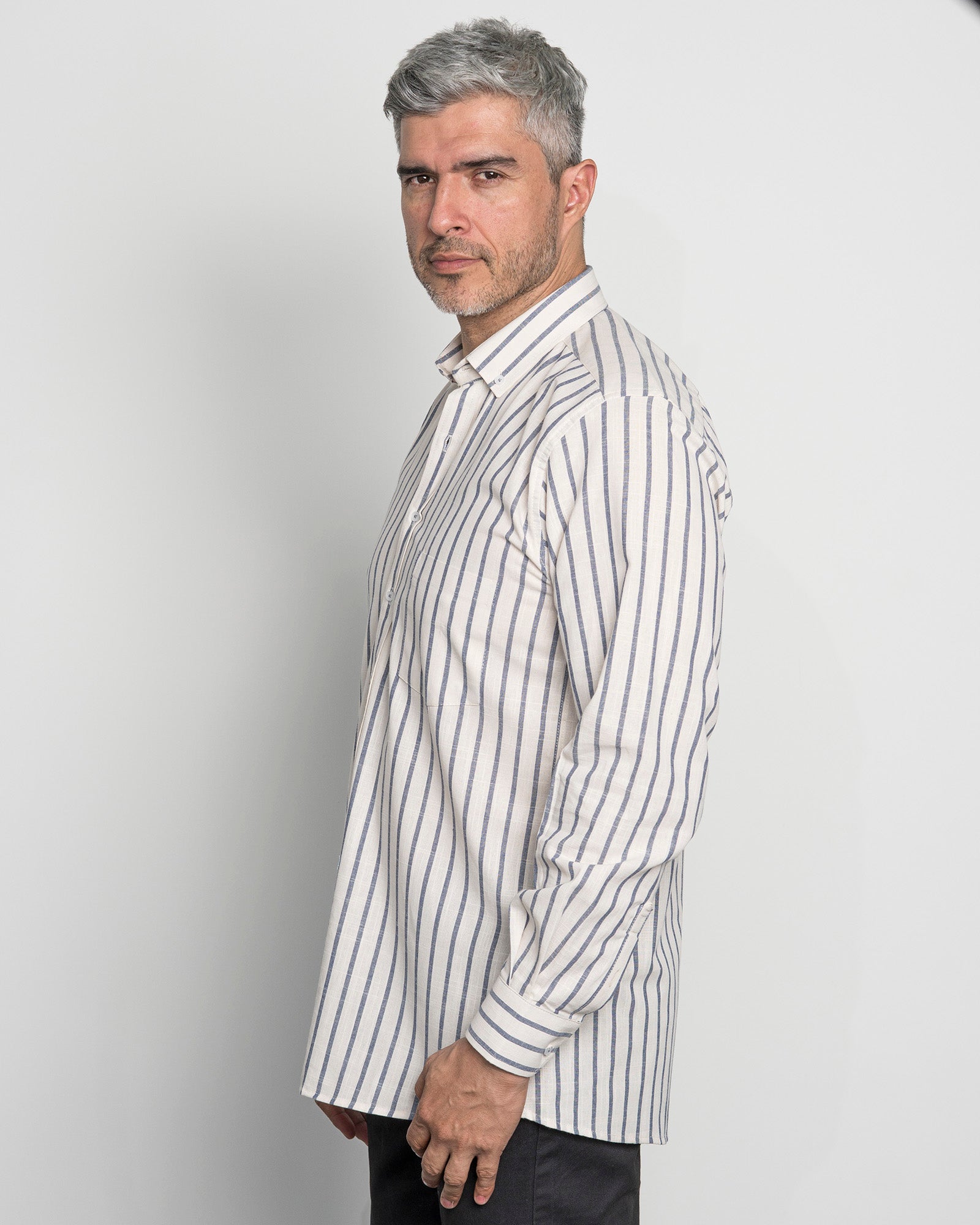 Camisa Algodón Raya Azul