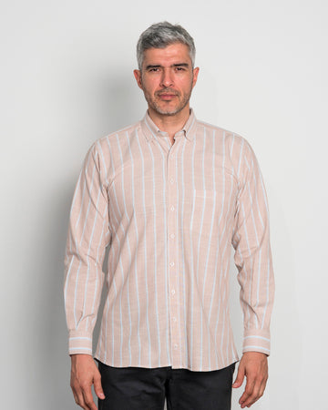 Camisa Algodón Beige Raya Azul