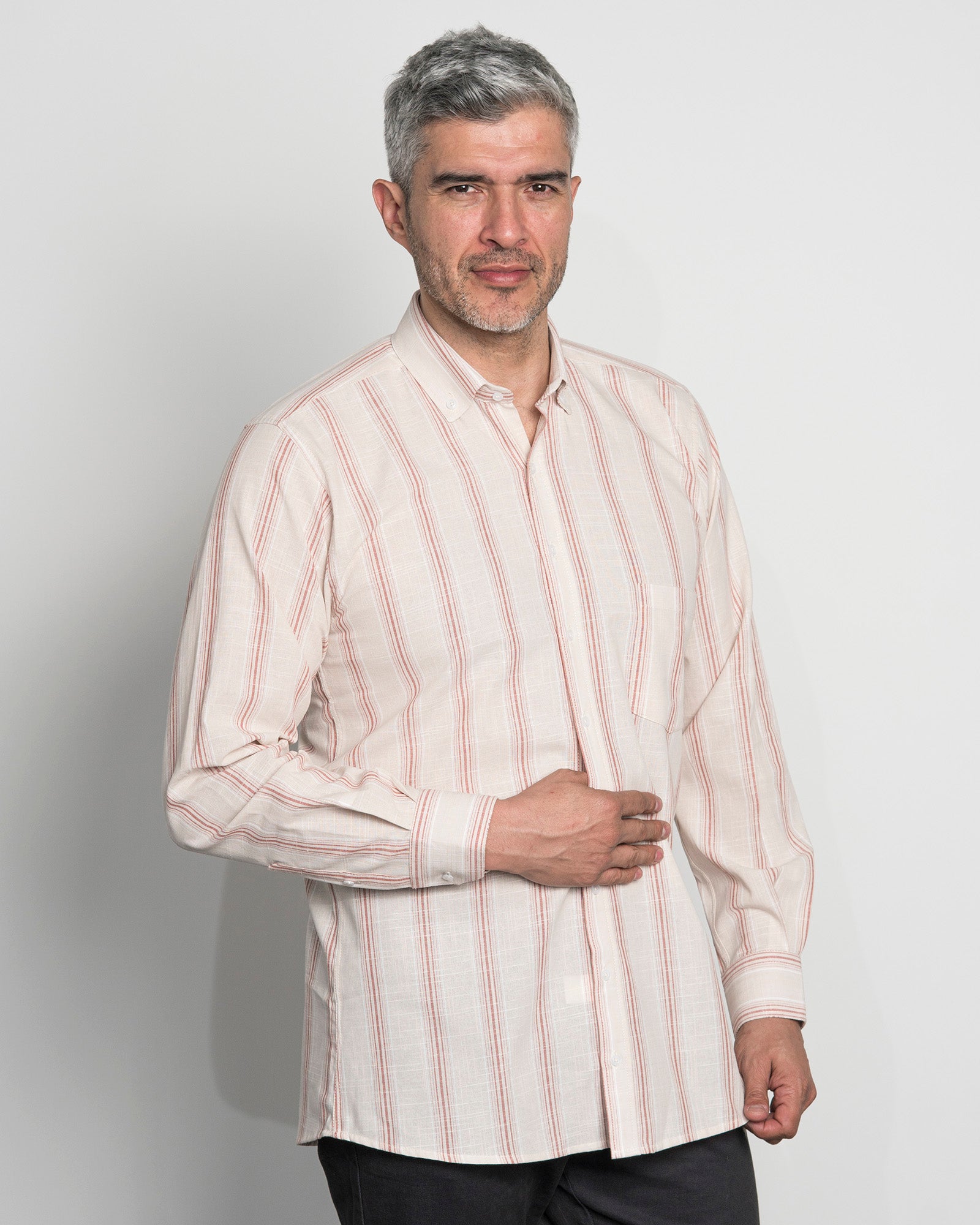 Camisa Algodón Raya Vino Tinto