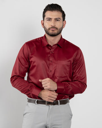 Camisa Formal Satín Vino Tinto
