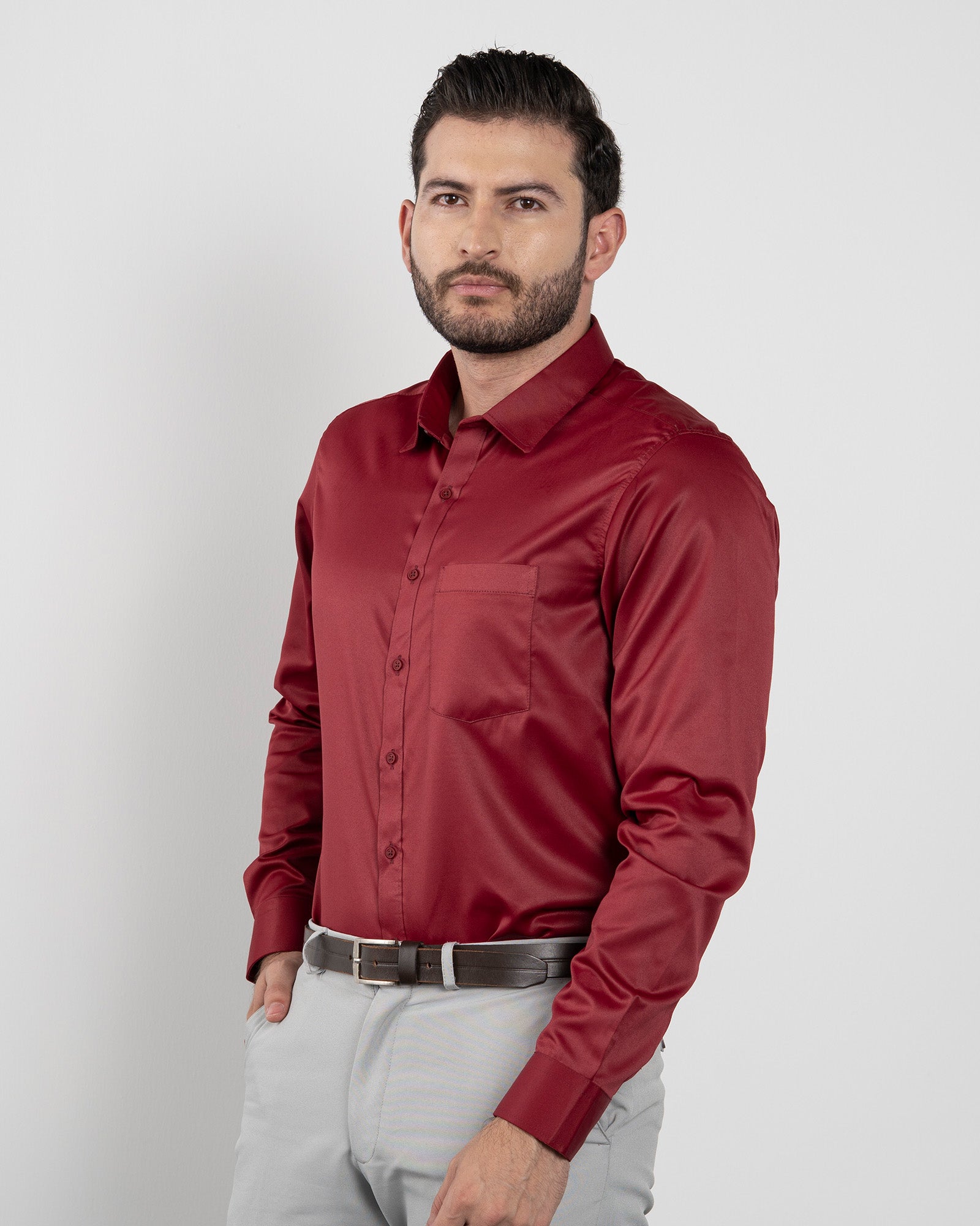 Camisa Formal Satín Vino Tinto