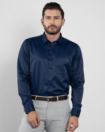 Camisa Formal Satín Azul Oscura