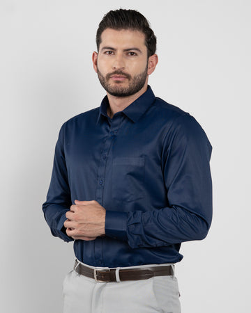 Camisa Formal Satín Azul Oscura
