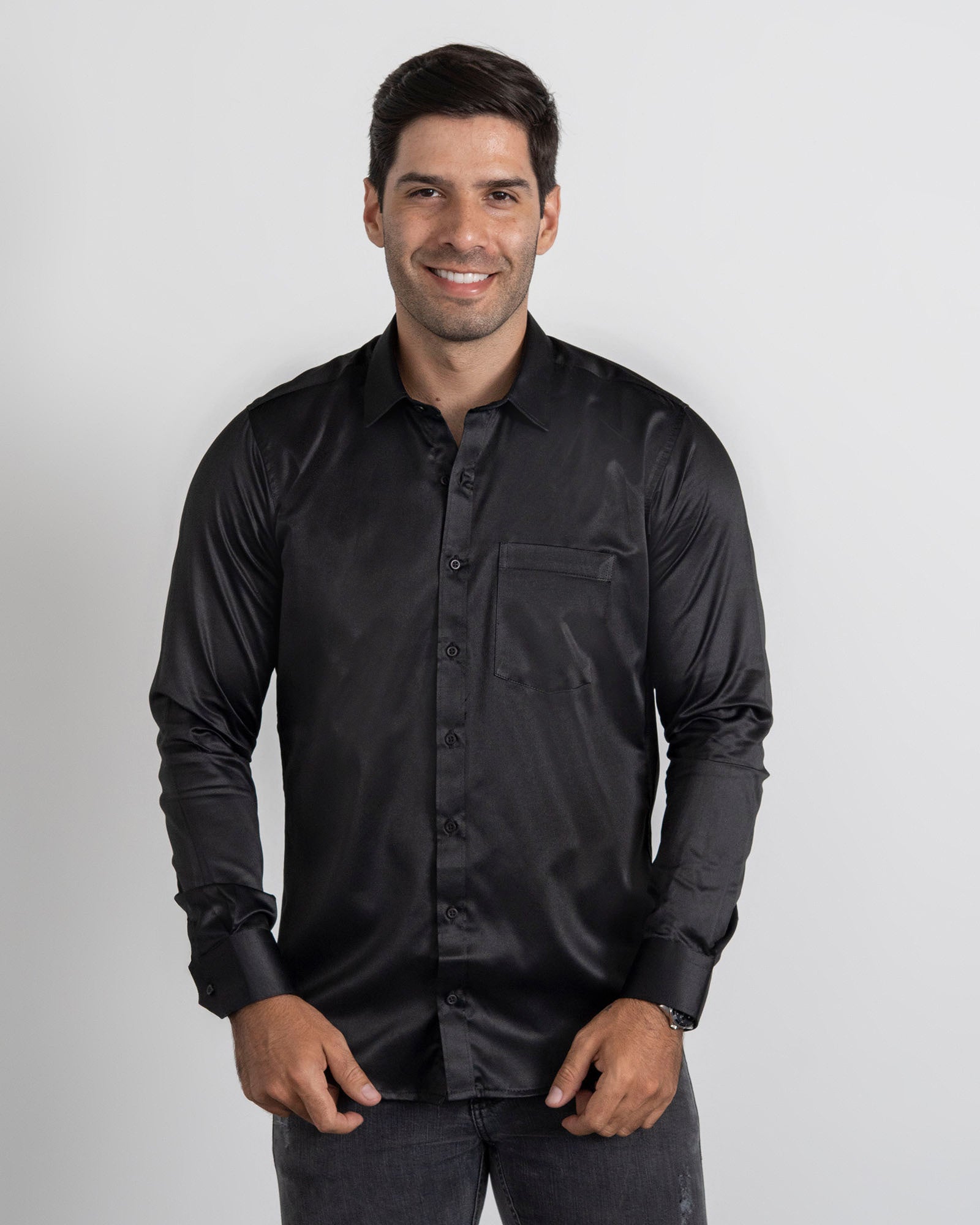 Camisa Formal Satín Negra