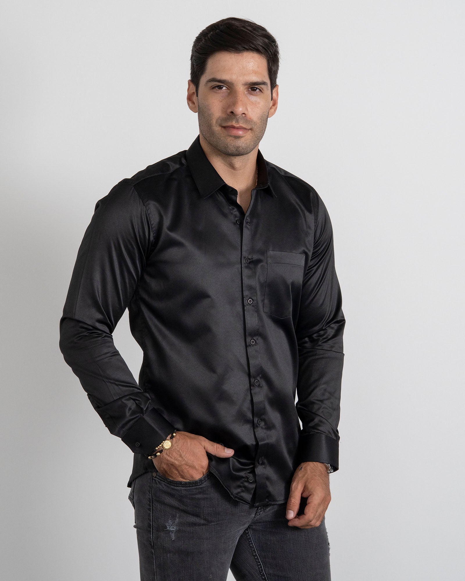 Camisa Formal Satín Negra