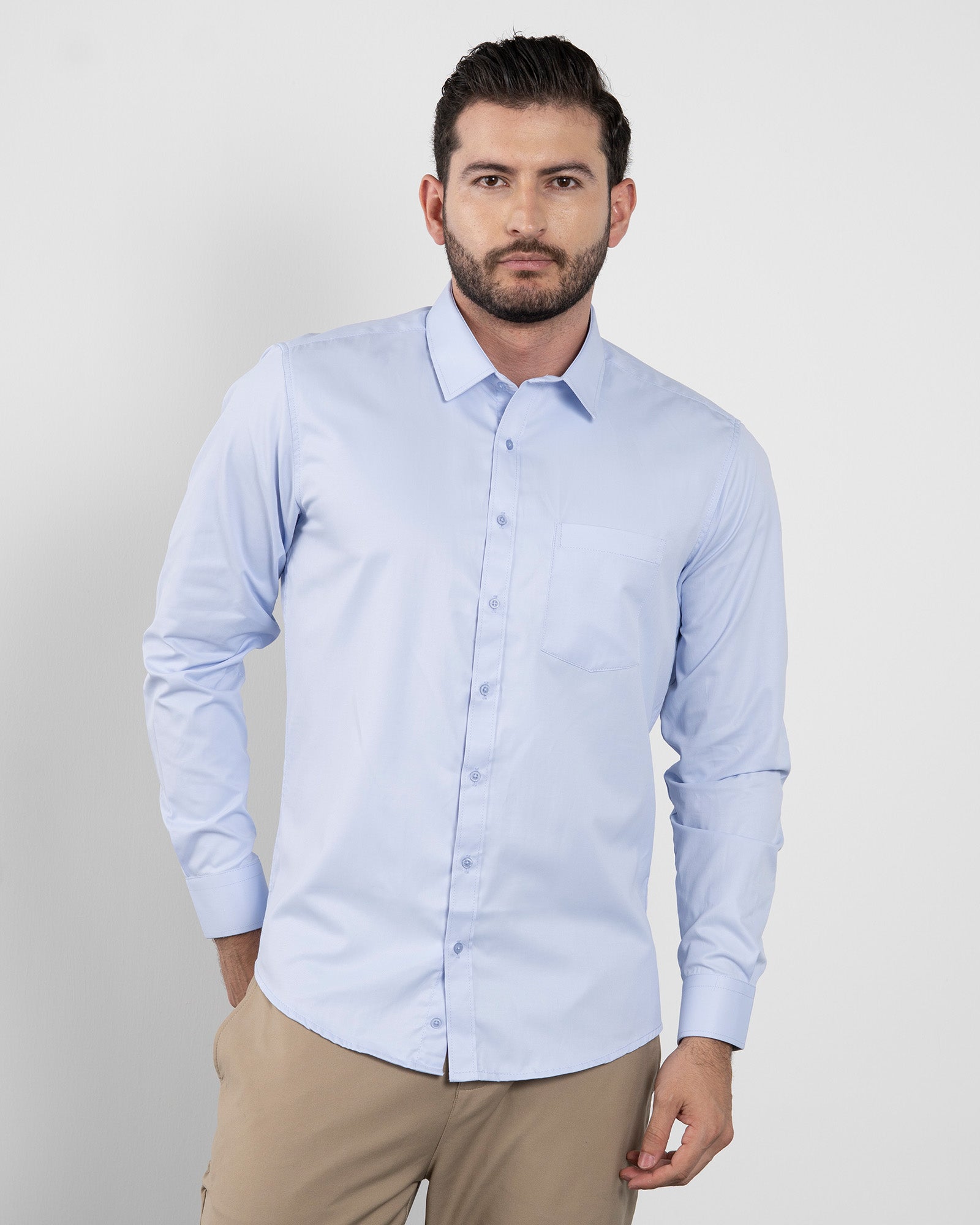 Camisa Formal Satín Azul Clara
