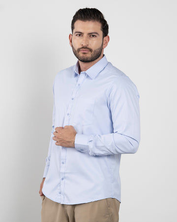 Camisa Formal Satín Azul Clara