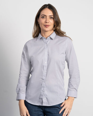 Camisa Solo Fondo Gris Claro Rayas Mujer