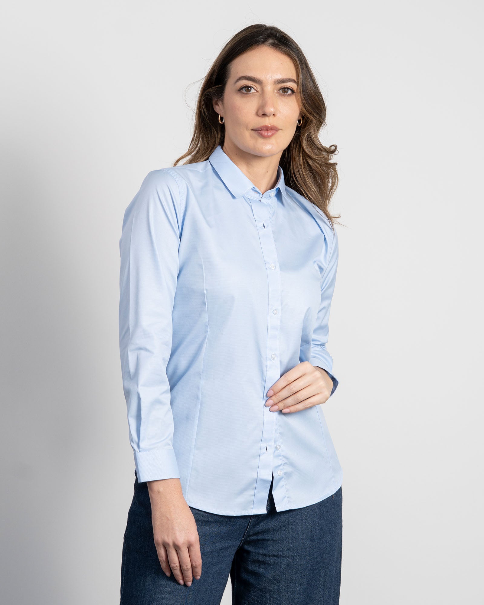 Camisa Solo Fondo Azul Clara Textura Mujer 1
