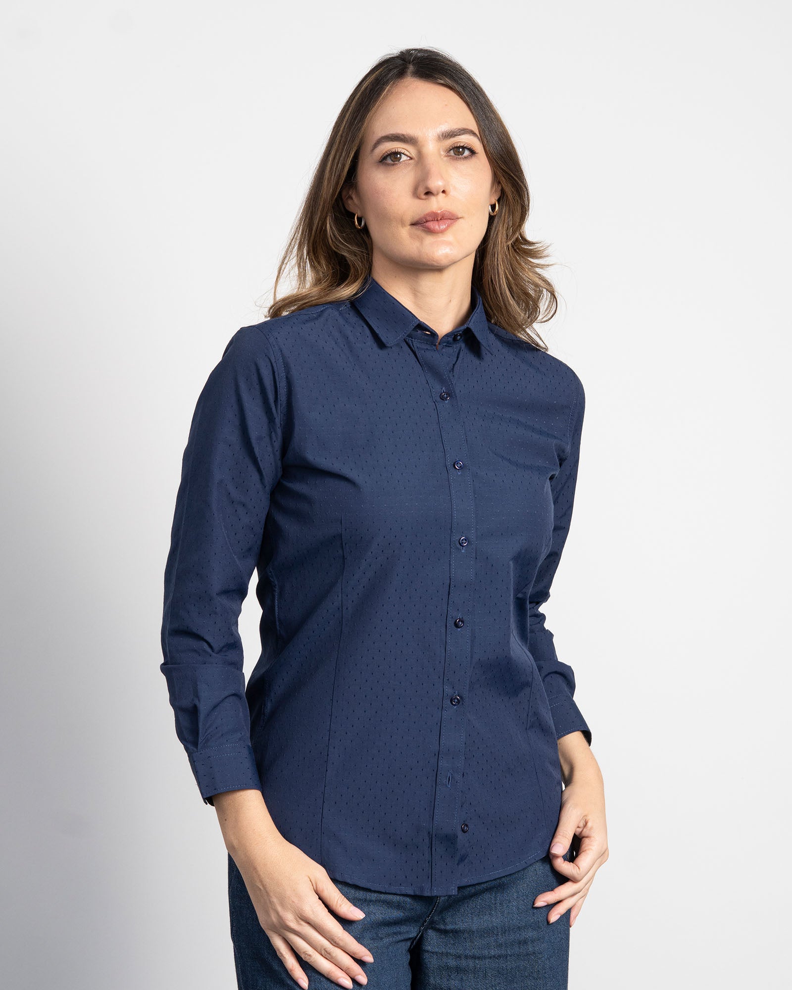 Camisa Azul Oscura Puntos Mujer