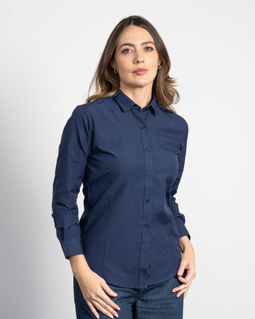 Camisa Azul Oscura Puntos Mujer