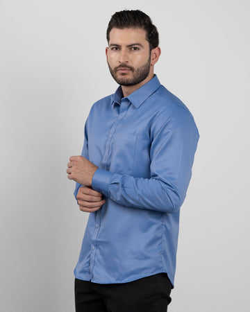 Camisa Formal Satin Azul Cobalto