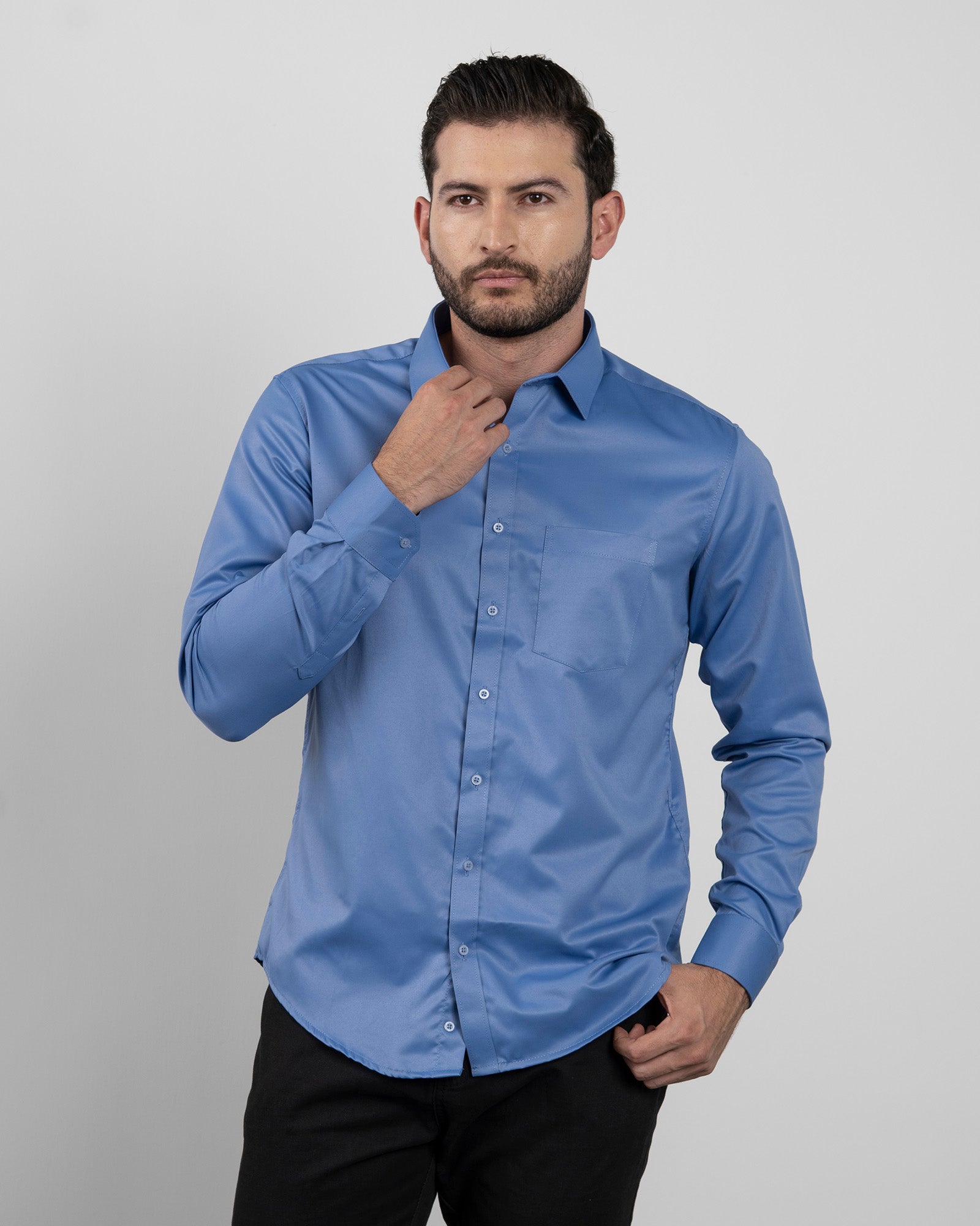 Camisa Formal Satin Azul Cobalto