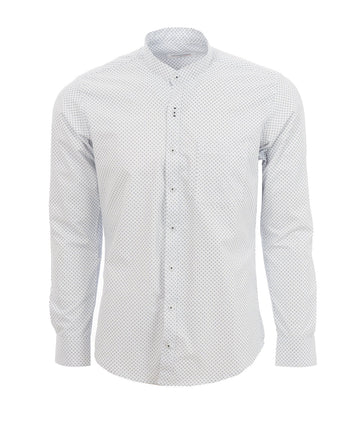 Camisa Print Rombos Cuadrados Cuello Mao Blanca