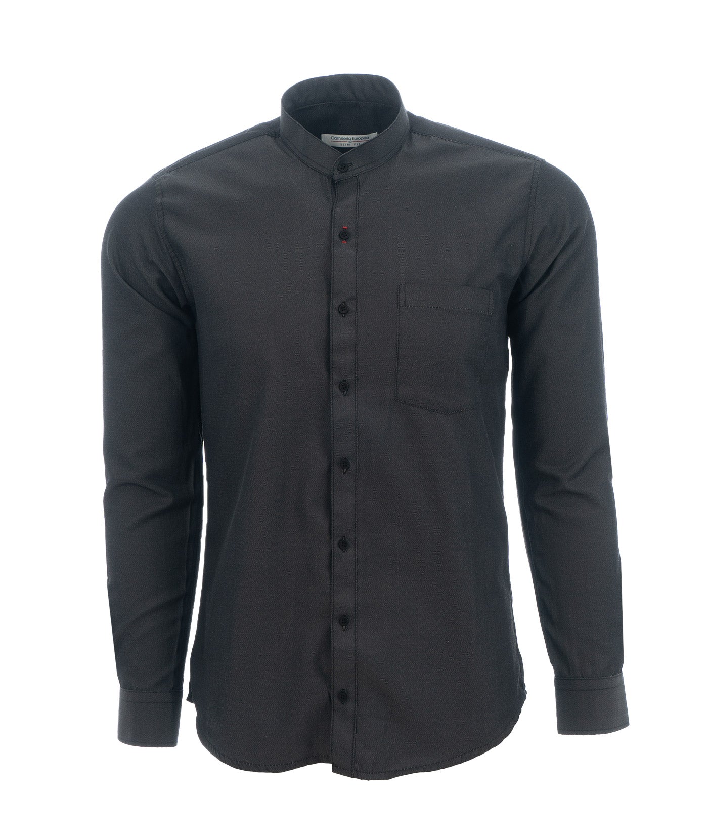 Camisa Textura zigzag Cuello Mao Negra