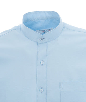 Camisa Textura Cuello Mao Azul Clara