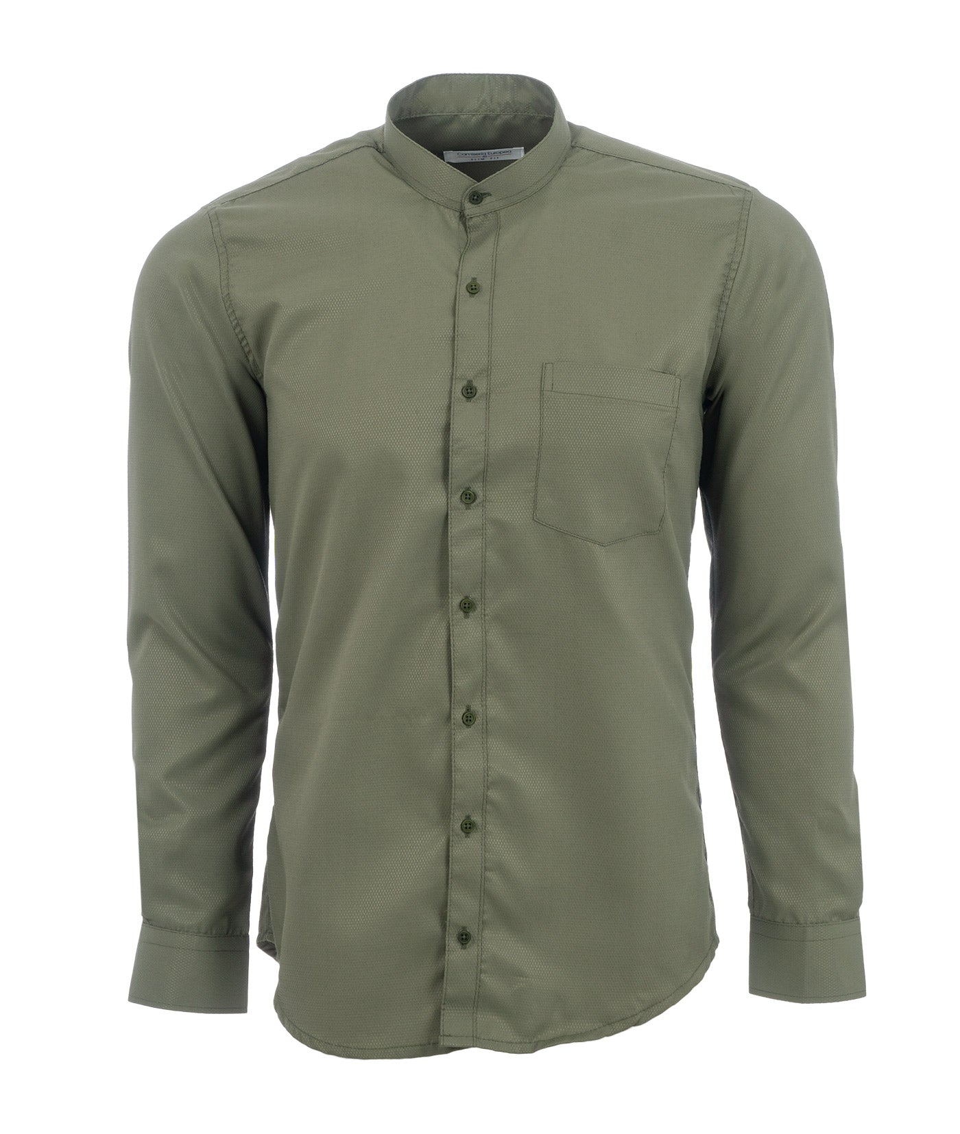 Camisa Textura Cuello Mao Verde Oliva