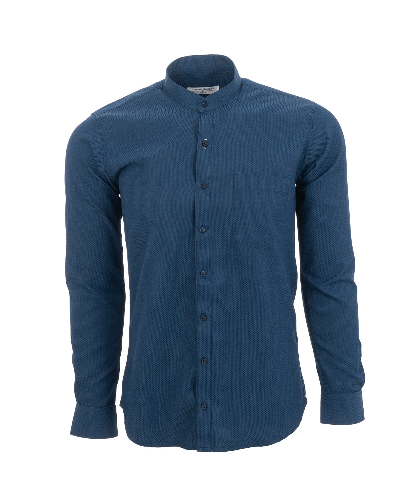 Camisa Textura Colmena Cuello Mao Azul Oscuro