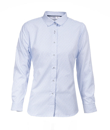 Camisa Print Blanca Flores Azules Mujer