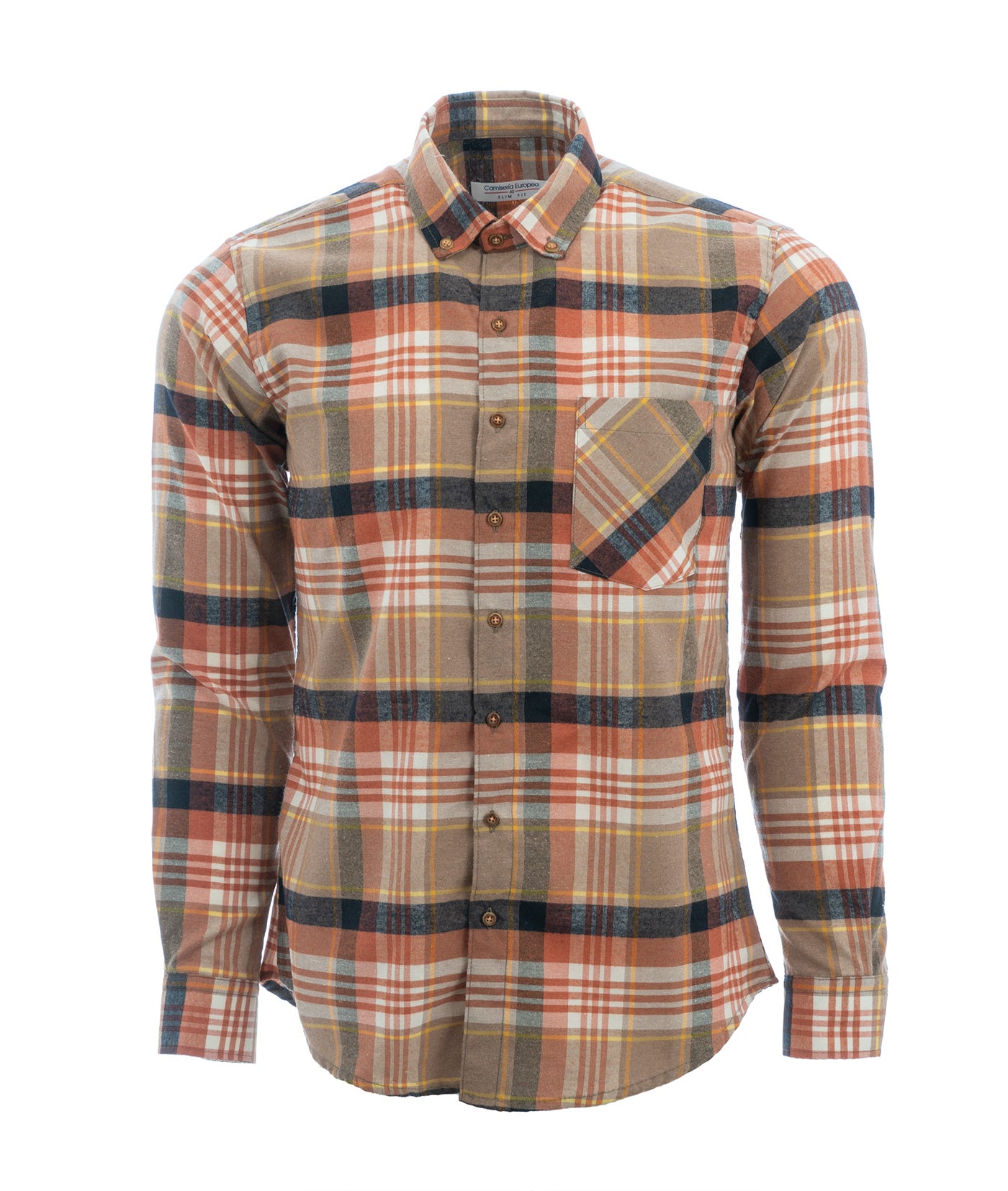 Camisa Leñadora Naranja Franjas Azules